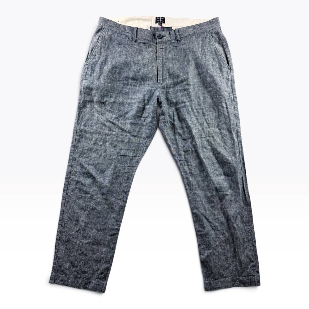 J Crew The Sutton Chino Pants Mens 36x30 Blue Linen Cotton Lightweight Chambray